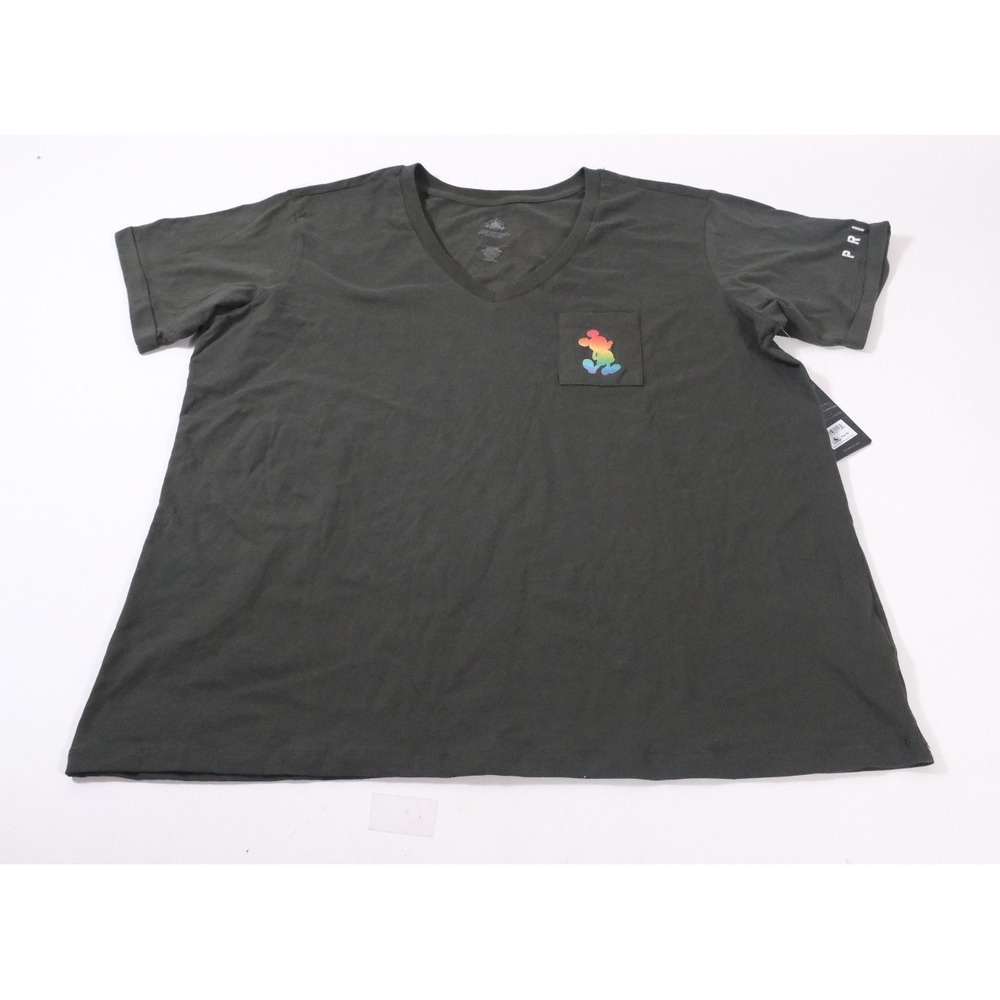 Disney‎ Shirt Womens 1X Pride Collection Love Rainbow Mickey V-Neck Pocket Gray